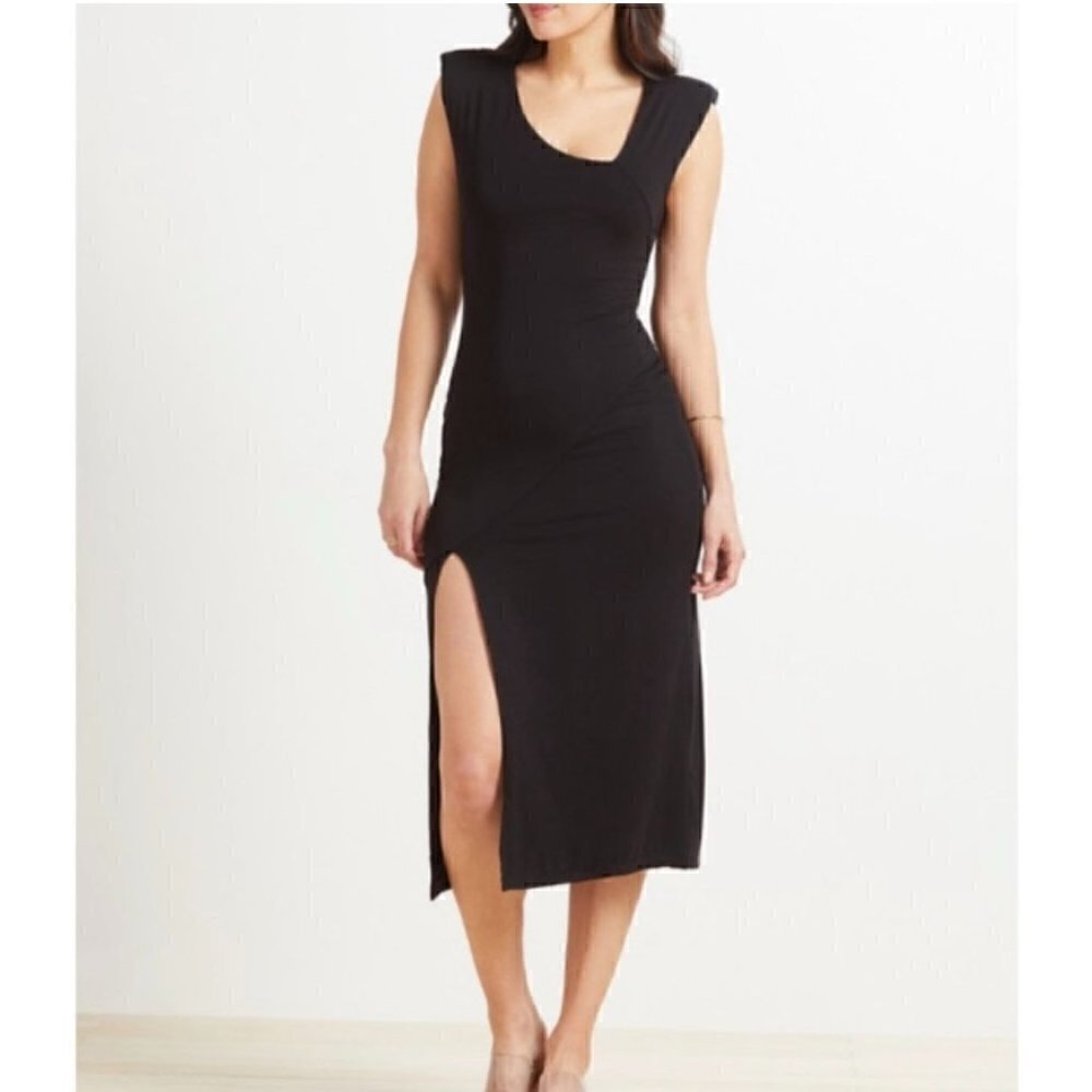 NWT Good American Asymmetric Neck Dress in Black - Size 4(XL)